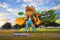 Kolaborasi gambar Maskot Piala Soeratin Cup dan lapangan GOR Samadir Maumere.
